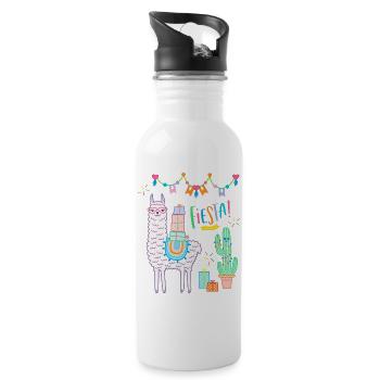 Anniversaire de cadeau d'alpaga comique rose de Llama Fiesta - Gourde avec paille intégrée - blanc - Droite