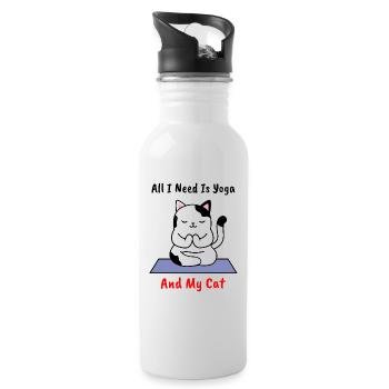 Yoga cat kitten Kitty meditating gift - Water bottle with straw - white - Right