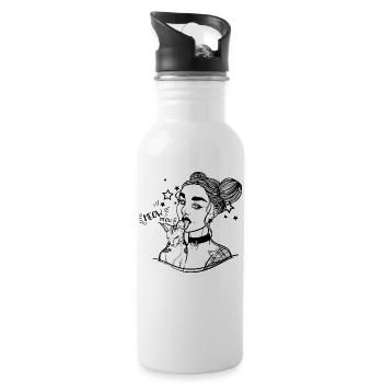 Crazy Tattoo Cat Girl - Water bottle with straw - white - Right