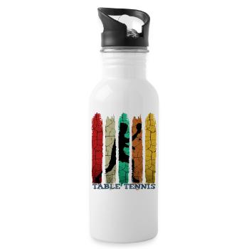 Retro Vintage Tischtennis Silhouette Geschenkidee - Trinkflasche mit integriertem Trinkhalm - Weiß - Rechts