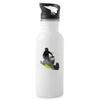 Quad abstrakt - Trinkflasche mit integriertem Trinkhalm - Weiß - Rechts