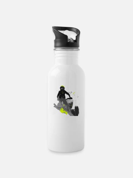 Quad abstrakt - Trinkflasche mit integriertem Trinkhalm - Weiß