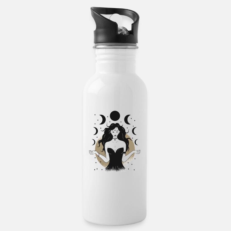 Vintage Lunar Goddess - Trinkflasche mit integriertem Trinkhalm - Weiß
