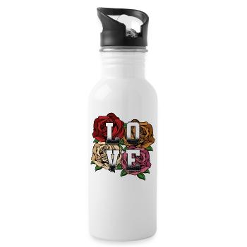 Love roses declaration of love statement gift idea - Water bottle with straw - white - Right