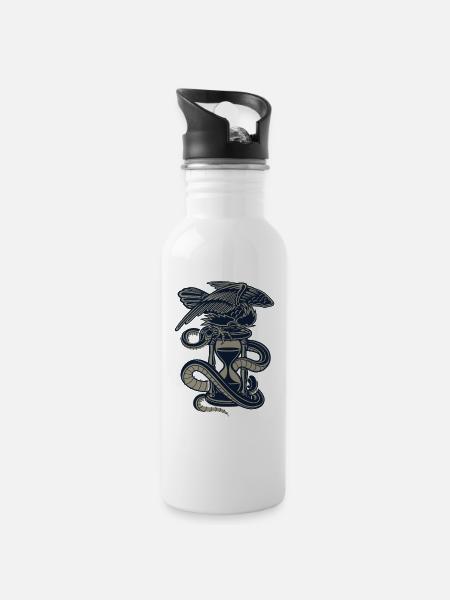 Hourglass, eagle, snake - Water bottle with straw - white