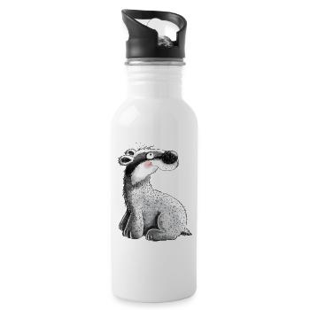 Niedlicher Dachs I Tiermotiv I Tiere Comic - Trinkflasche mit integriertem Trinkhalm - Weiß - Rechts