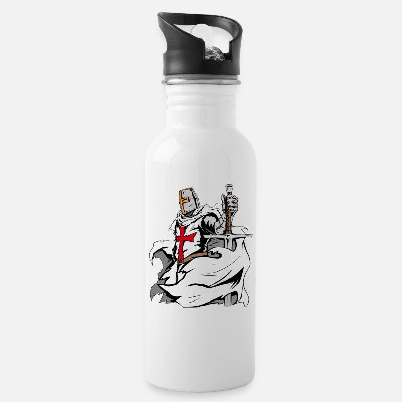 Templar Sword Cross Deus Vult - Water bottle with straw - white