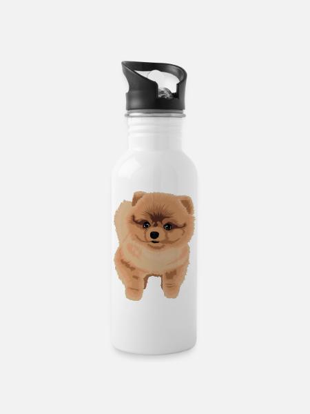 Cadeau de chien Spitz nain de chiot de Poméranie - Gourde avec paille intégrée - blanc