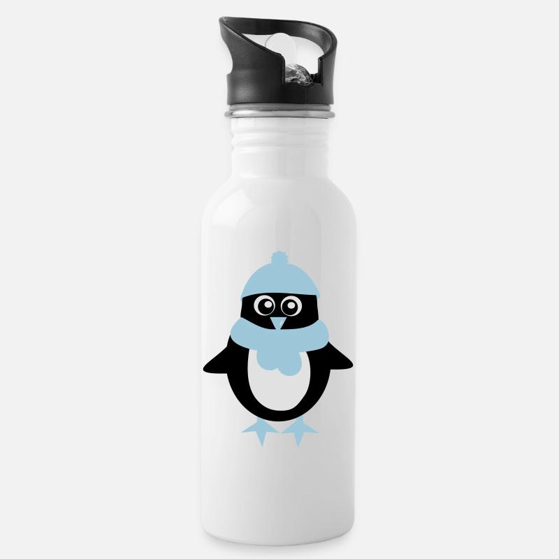 Pinguin - Winter - Weihnachten - Trinkflasche mit integriertem Trinkhalm - Weiß