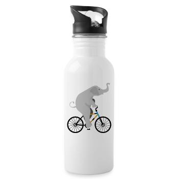 Elephant is riding on his bike - Water bottle with straw - white - Right