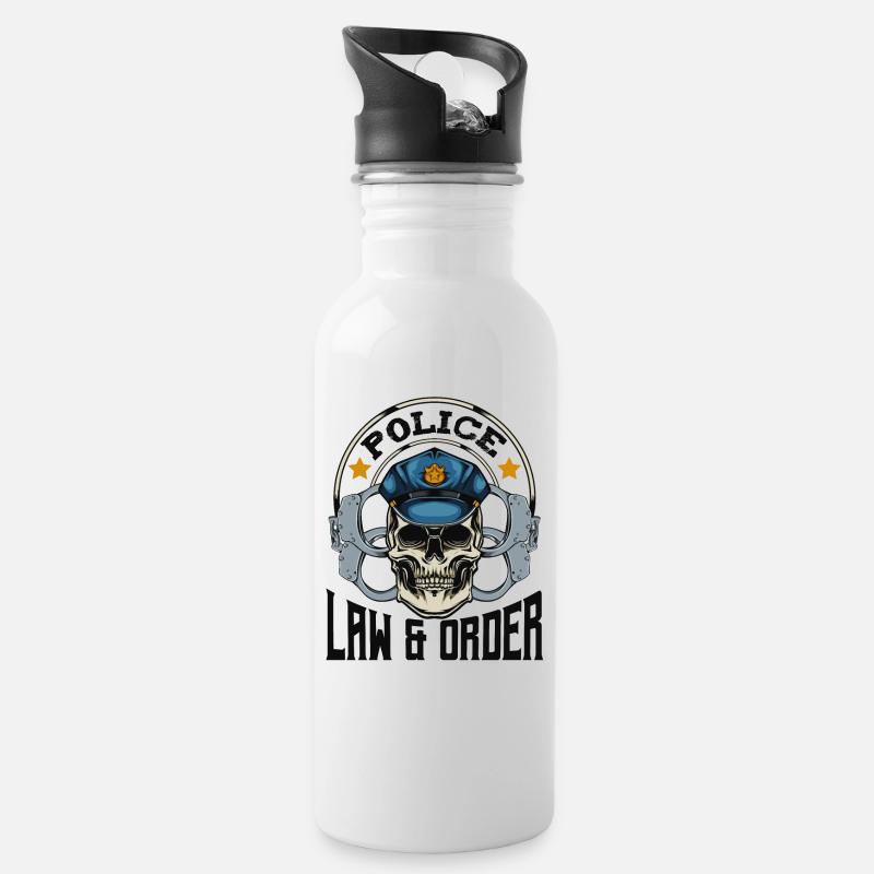 Police Skull Law Skull Gift - Gourde avec paille intégrée - blanc