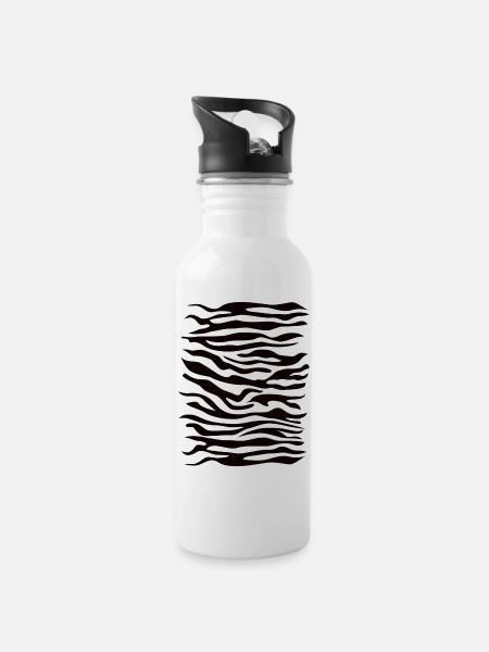 Zebra Muster schwarz - Trinkflasche mit integriertem Trinkhalm - Weiß