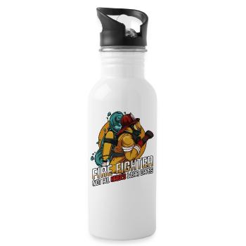 Firefighter superhero statement sayings gift idea - Water bottle with straw - white - Right