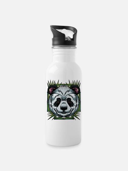 Pandabär - Trinkflasche mit integriertem Trinkhalm - Weiß