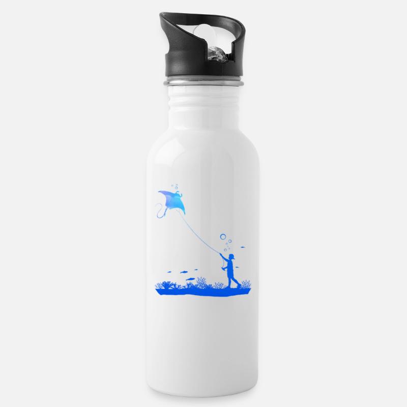 Rochen Unterwasser Drachenfliegen Taucher Geschenk - Trinkflasche mit integriertem Trinkhalm - Weiß