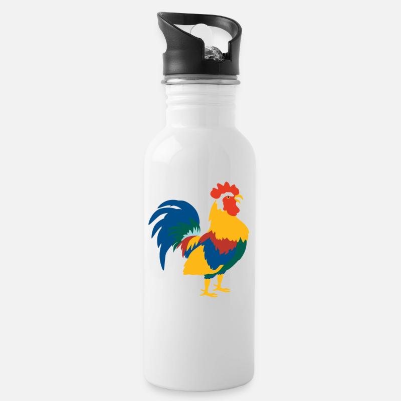 Rooster - Water bottle with straw - white
