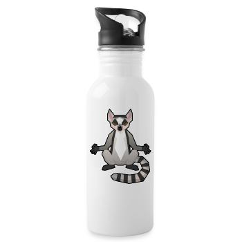 Lemur Meditation - Trinkflasche mit integriertem Trinkhalm - Weiß - Rechts