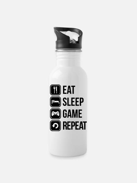 eat sleep game repeat - Gourde avec paille intégrée - blanc
