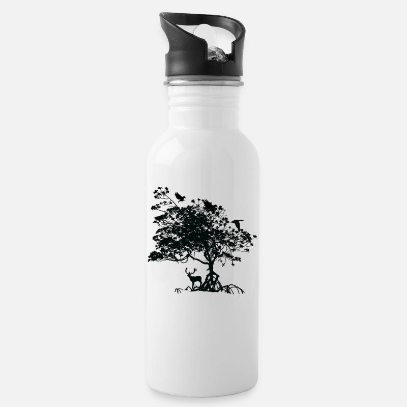 baum tiere geschenk - Trinkflasche mit integriertem Trinkhalm - Weiß