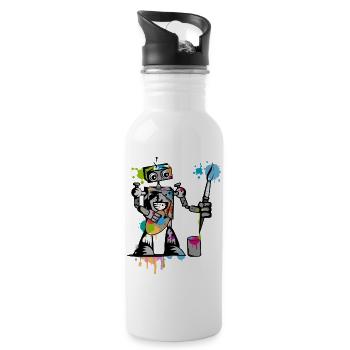 A robot with a brush - Water bottle with straw - white - Right