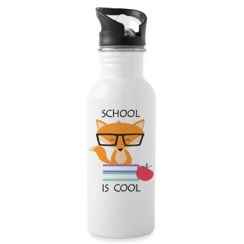 clever fox nerd glasses books school is cool - Water bottle with straw - white - Right