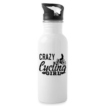 Crazy Cycling Girl - Water bottle with straw - white - Right