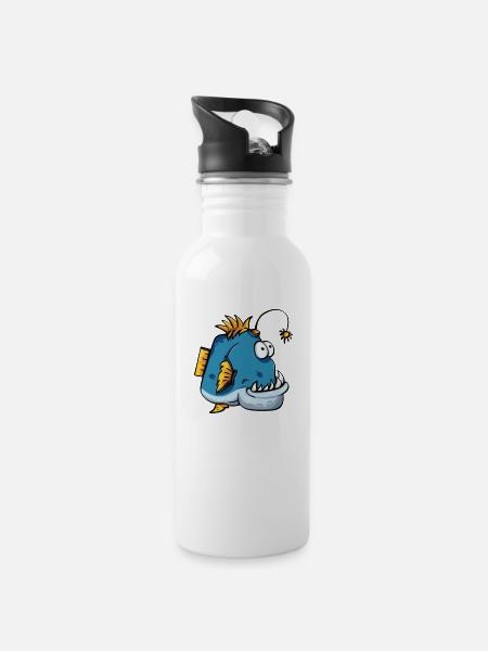 Tiefsee Fisch Anglerfisch Geschenk - Trinkflasche mit integriertem Trinkhalm - Weiß