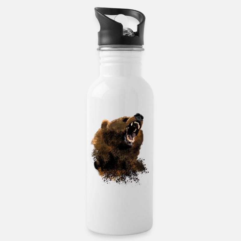 Bär - Trinkflasche mit integriertem Trinkhalm - Weiß