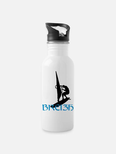 Windsurfen / Windsurfer / Windsurf / Windsurfing - Trinkflasche mit integriertem Trinkhalm - Weiß