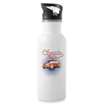 Automobil Auto Oldtimer Klassik - Trinkflasche mit integriertem Trinkhalm - Weiß - Rechts