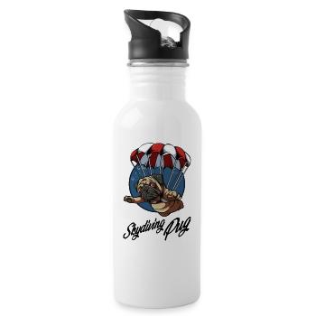 Fallschirmspringen Mops Hundeliebhaber Geschenk - Trinkflasche mit integriertem Trinkhalm - Weiß - Rechts