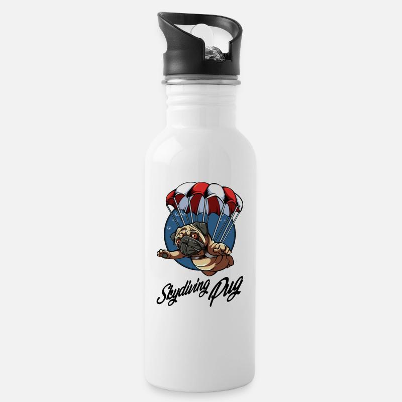 Fallschirmspringen Mops Hundeliebhaber Geschenk - Trinkflasche mit integriertem Trinkhalm - Weiß