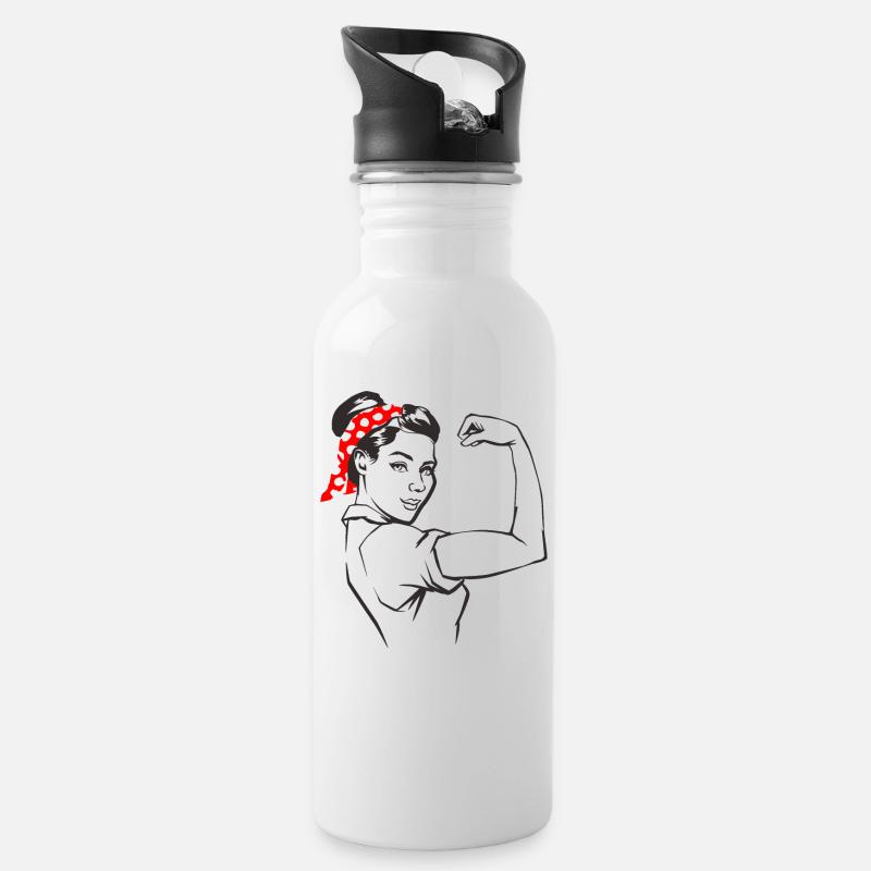 Frauenpower - Trinkflasche mit integriertem Trinkhalm - Weiß
