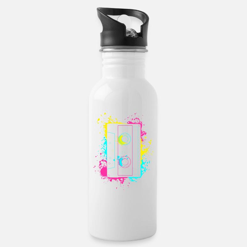 Vintage Splash Kasette 80er und 90er Geschenke - Trinkflasche mit integriertem Trinkhalm - Weiß