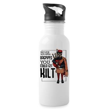 Cool Dudelsack Totenkopf Wortspiel Kilt Geschenk - Trinkflasche mit integriertem Trinkhalm - Weiß - Rechts