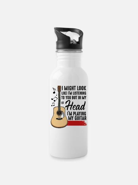 guitars - Water bottle with straw - white