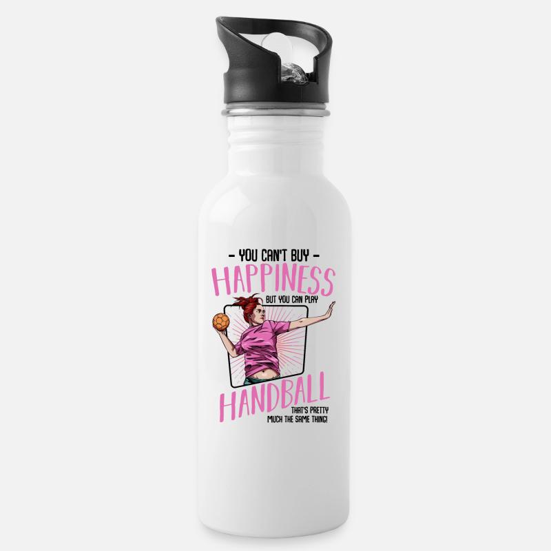 Handball - Trinkflasche mit integriertem Trinkhalm - Weiß