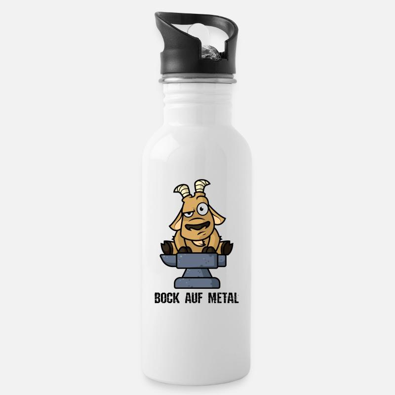 Bock auf Metal - Trinkflasche mit integriertem Trinkhalm - Weiß