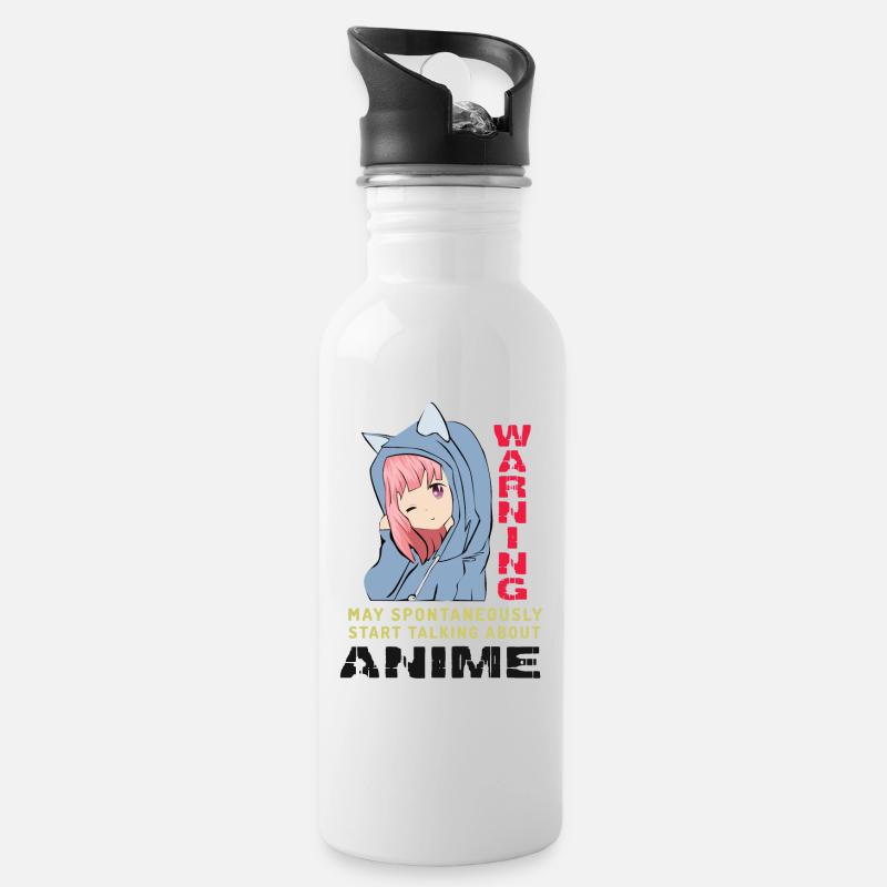 Anime Chat Funny - Water bottle with straw - white