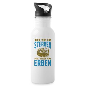 Renter Camping Geschenk - Trinkflasche mit integriertem Trinkhalm - Weiß - Rechts