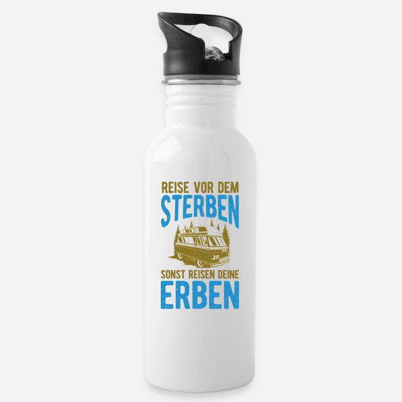 Renter Camping Geschenk - Trinkflasche mit integriertem Trinkhalm - Weiß