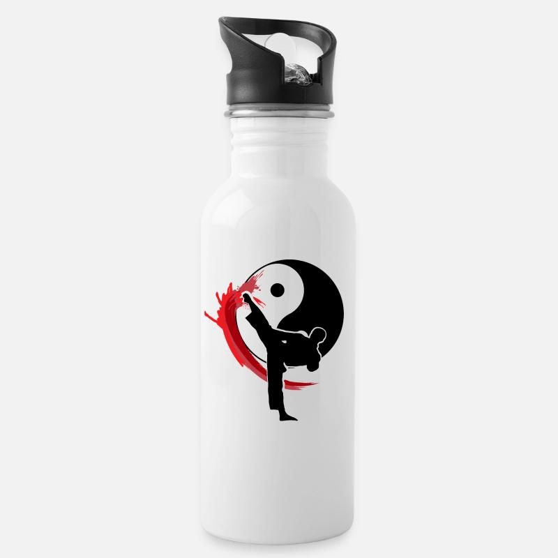Yin Yang Karate Tae Kwon Do Kick Kick - Trinkflasche mit integriertem Trinkhalm - Weiß