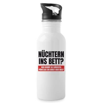 Lustige Sprüche nüchtern ins bett? - Trinkflasche mit integriertem Trinkhalm - Weiß - Rechts