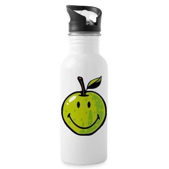 Smiley Green Apple - Water bottle with straw - white - Right