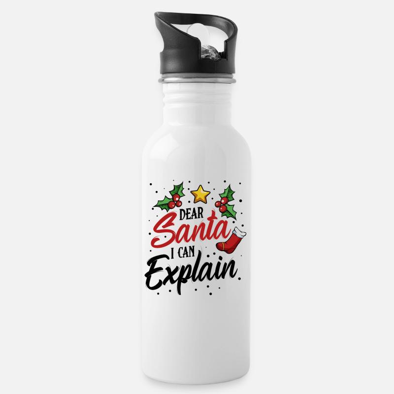 Weihnachtsmann - Trinkflasche mit integriertem Trinkhalm - Weiß