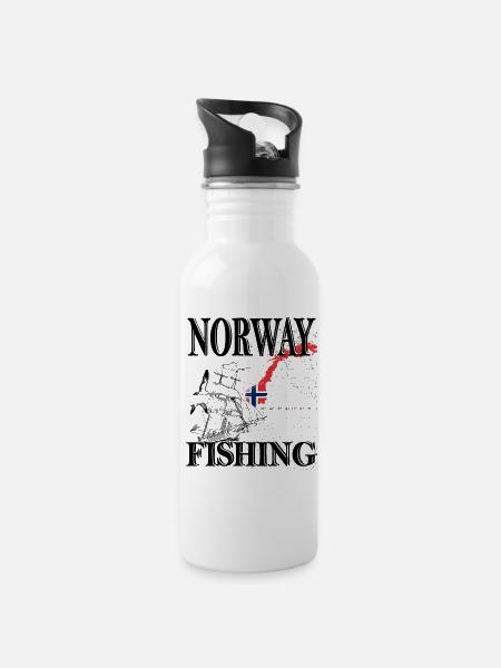 Norway -Norge-Norwegen -Angeln - Trinkflasche mit integriertem Trinkhalm - Weiß