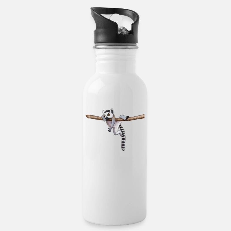 Lemur - Water bottle with straw - white