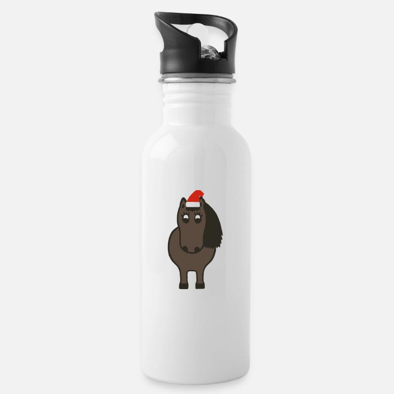 Pony Weihnachten - Trinkflasche mit integriertem Trinkhalm - Weiß