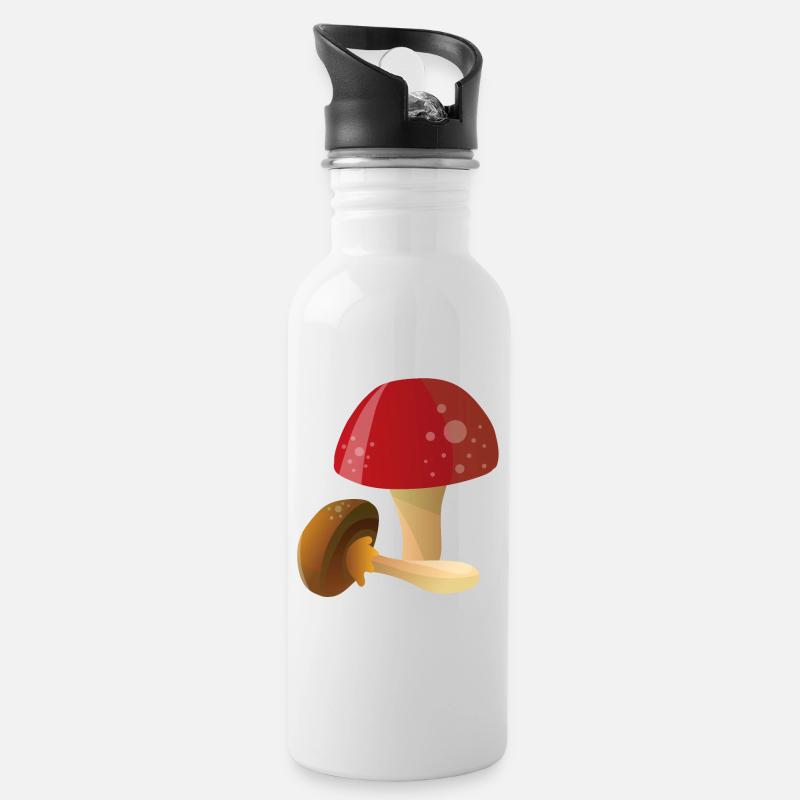 Pilz Pilze - Trinkflasche mit integriertem Trinkhalm - Weiß