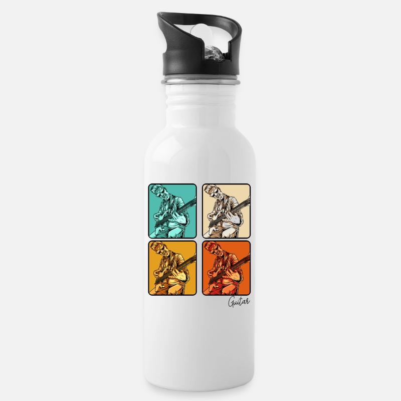 Gitarre - Trinkflasche mit integriertem Trinkhalm - Weiß